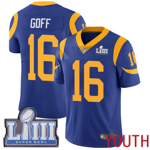 Los Angeles Rams Limited Royal Blue Youth Jared Goff Alternate Jersey NFL Football #16 Super Bowl LIII Bound Vapor Untouchable->->Youth Jersey